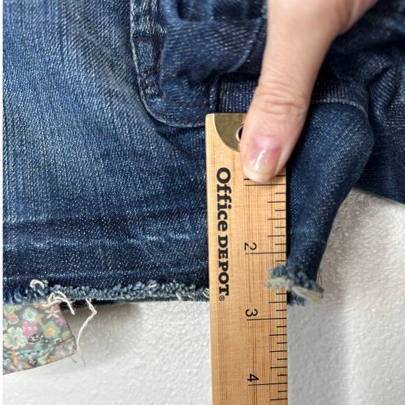 7 For All Mankind Dark Blue Distressed Low Rise Raw Hem Jean Shorts 29 - Picture 14 of 14